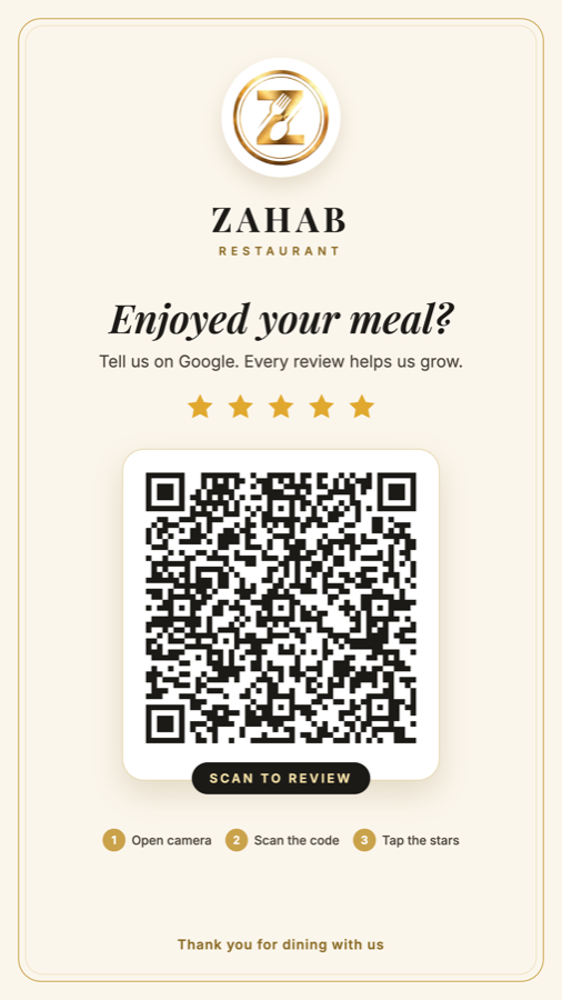 QR code to review Zahab Restaurant on Google